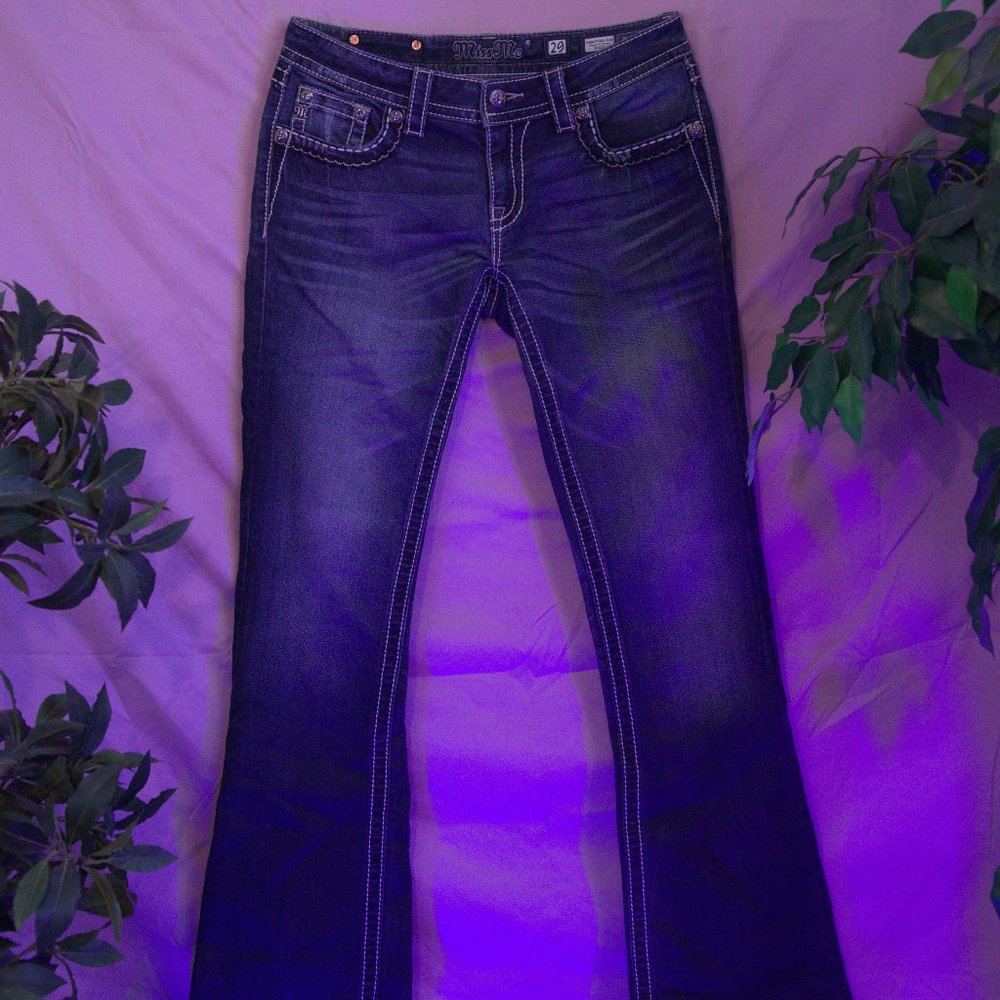 "Miss Me" blue jeans. Size: 29. Style: Boot/Rise